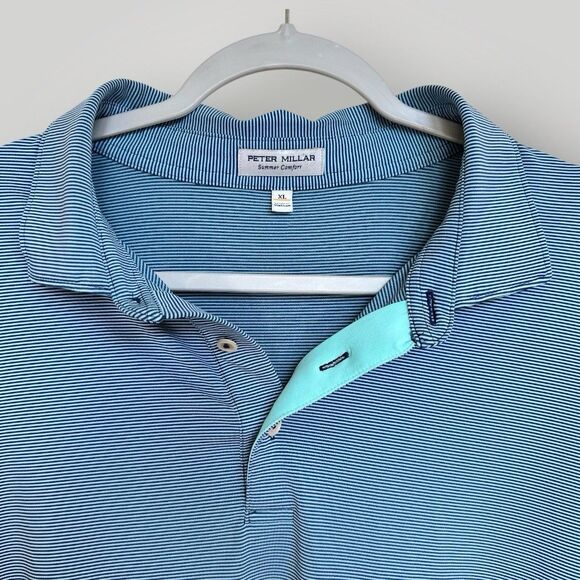Peter Millar Summer Comfort Polo Golf Shirt XL Blue Striped Preppy Cooling - Picture 4 of 6